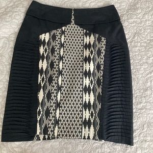 Anthropologie Floreat black and cream embroidered and pleated a line skirt